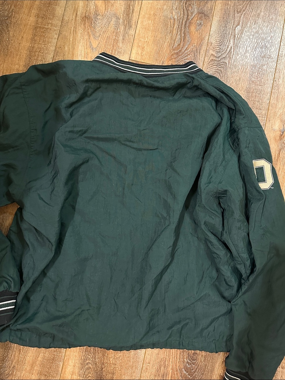 Champion Dark Green V-Neck Pullover Jacket with Striped Trim nylon size L OREGON - Picture 7 of 7